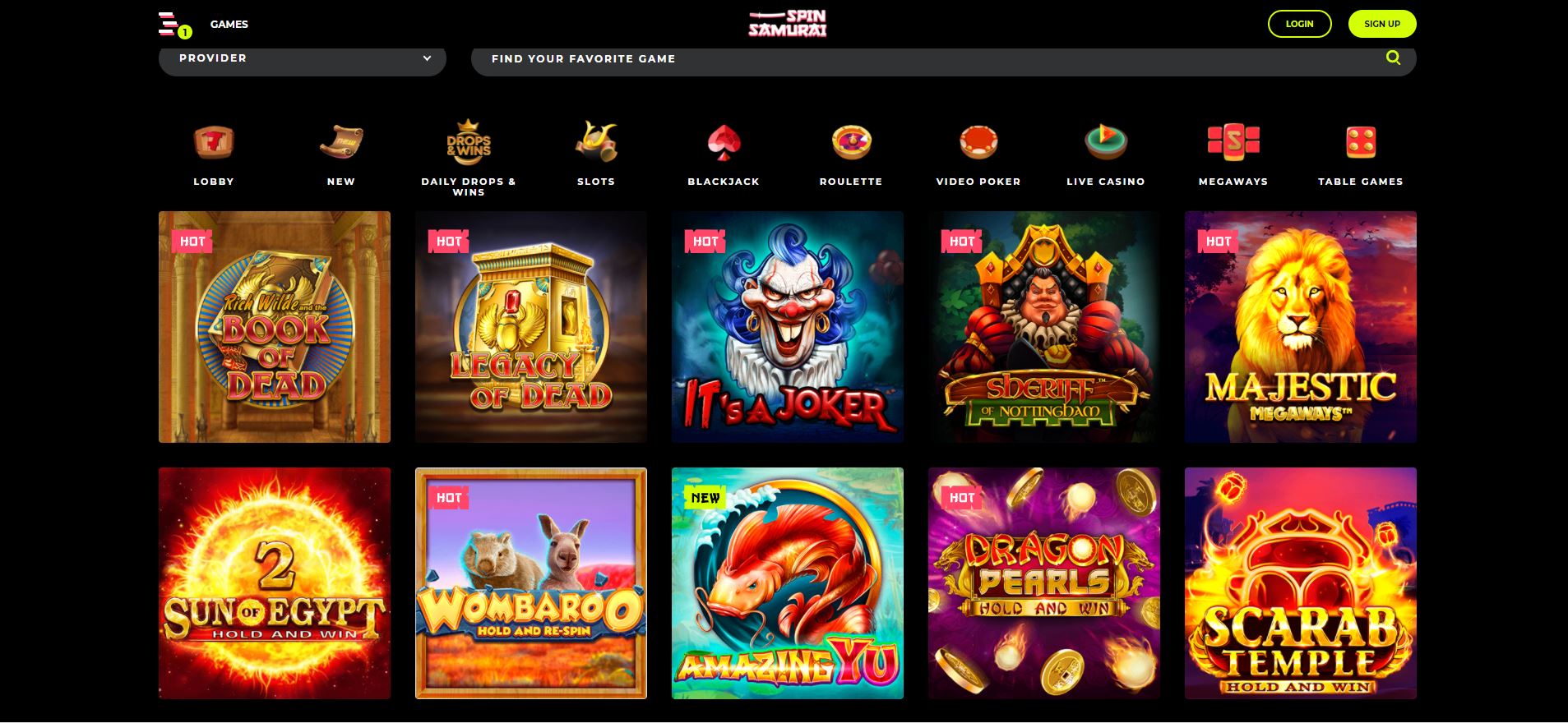 spin samurai casino games