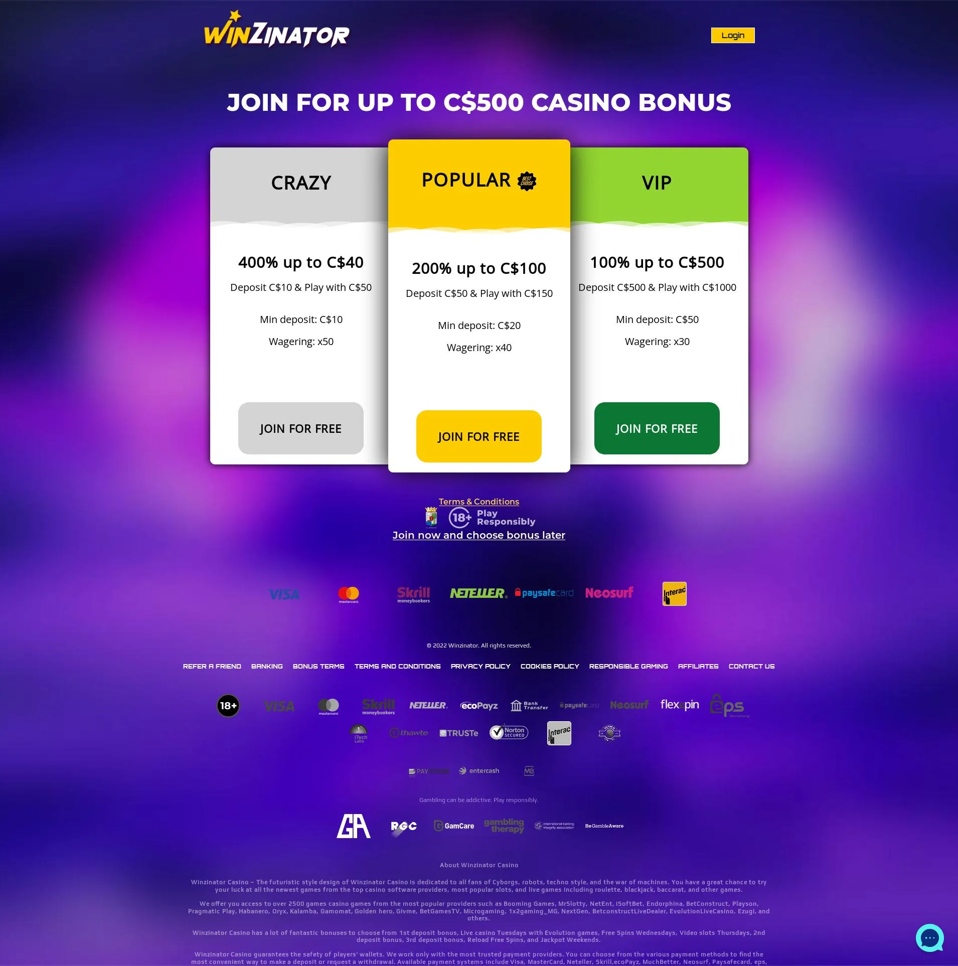 Winzinator Casino bonus
